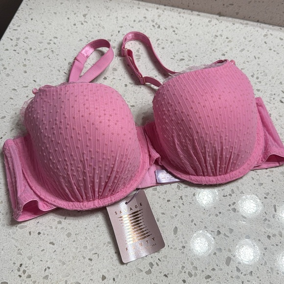 Savage x Fenty NEW Pink Back to the Boudoir Balconette Bra Swiss dot SZ 38DDD - Picture 2 of 5